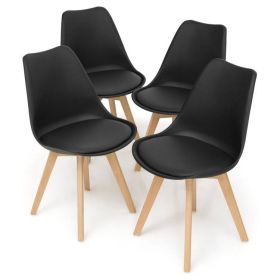 Set of 4 Modern Mid-Century Style Black PU Leather Dining Chairs with Wood Legs Set of 4 Modern Mid-Century Style Black PU Leather Dining Chairs with Wood Legs