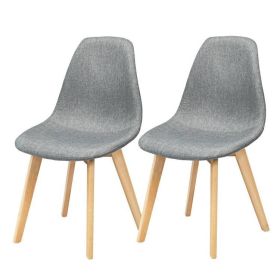 Set of 2 Mid-Century Modern Gray Linen Upholstered Dining Chair with Wood Legs Set of 2 Mid-Century Modern Gray Linen Upholstered Dining Chair with Wood Legs