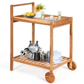 Solid Wood Rolling Serving Cart Kitchen Island with Bottom Shelf Solid Wood Rolling Serving Cart Kitchen Island with Bottom Shelf